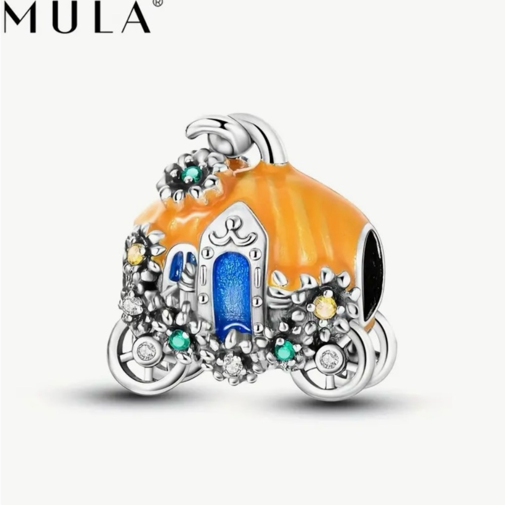 925 Silver Plated Yellow Enamel Cinderella's Pumpkin Carriage Bead by Mula